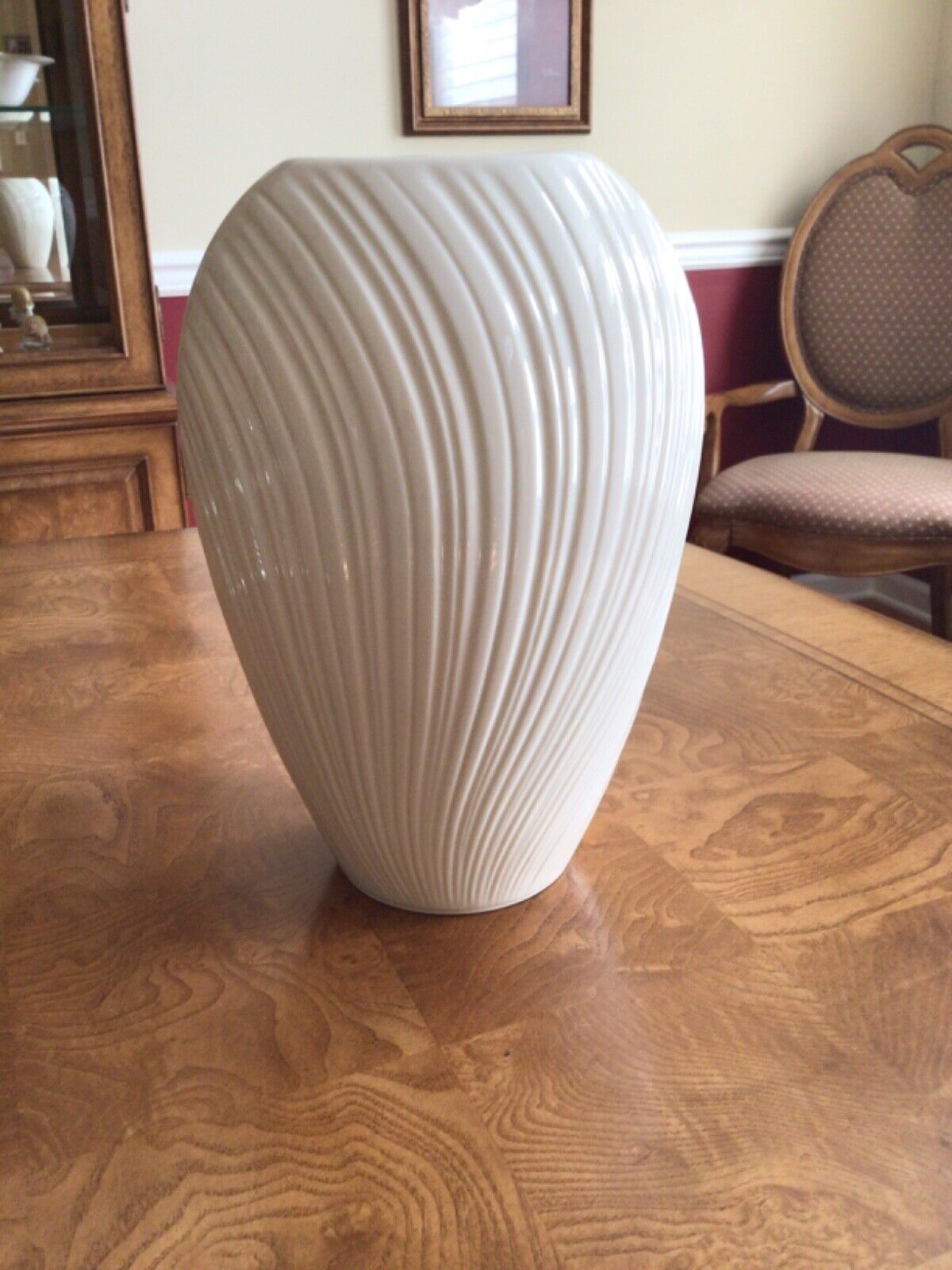 Lenox Large Vase MIRAGE Porcelain Cream White Wave Ribbed 1980’s Large 10.5 in