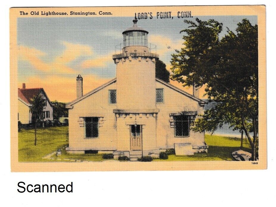 Postcard Stonington CT Lord\'s Point CT the Old Lighthouse Connecticut 1959 Linen