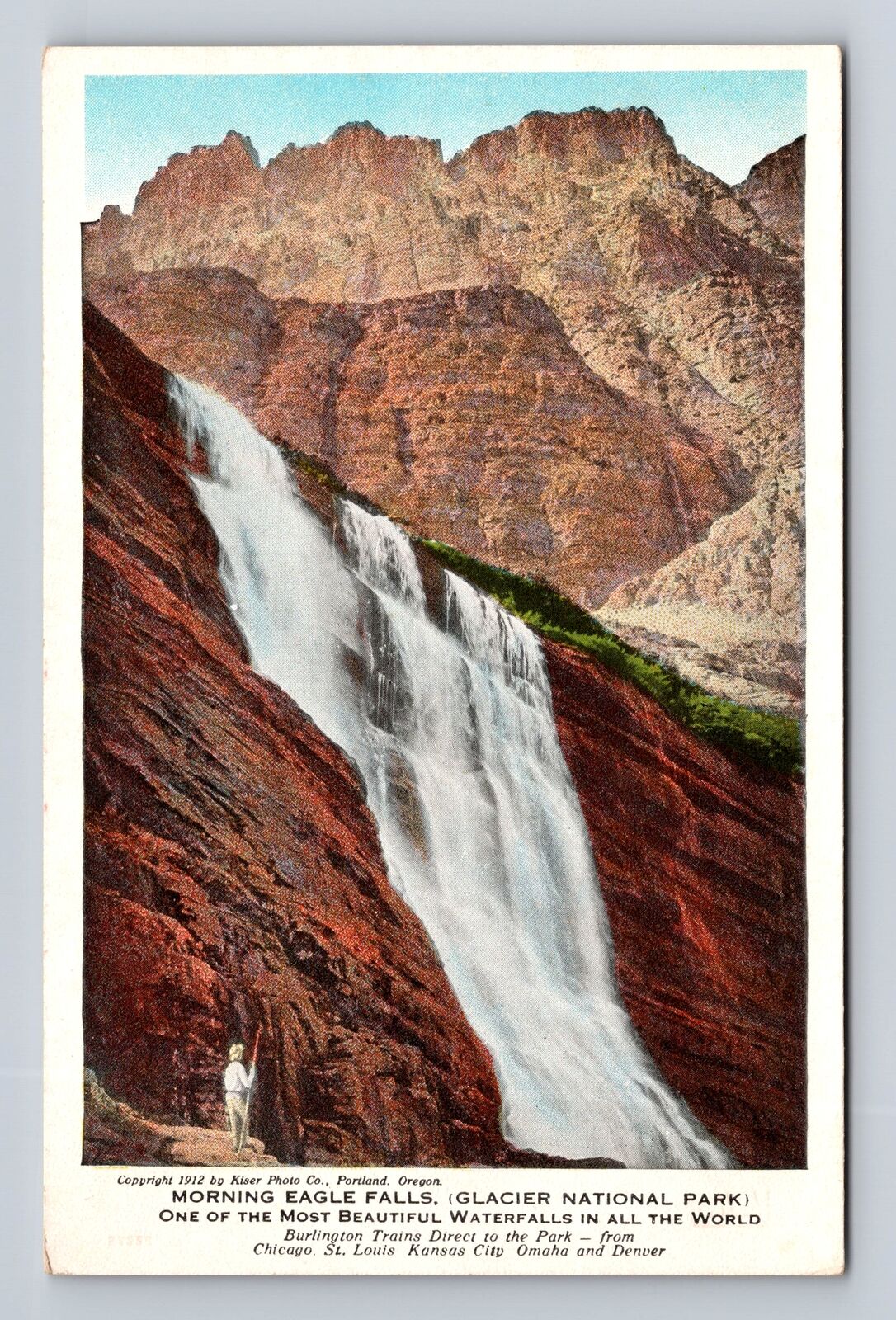 Glacier Nat'l Park MT-Montana, Morning Eagle Falls, Antique Vintage Postcard