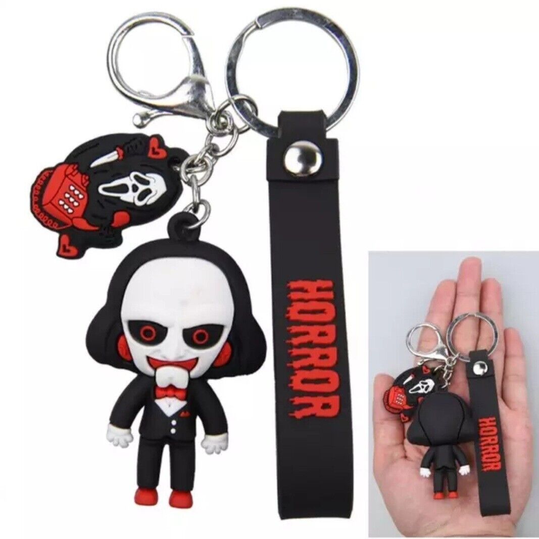 Jigsaw 3D Saw Horror Figure Keychain with Carrying Strap