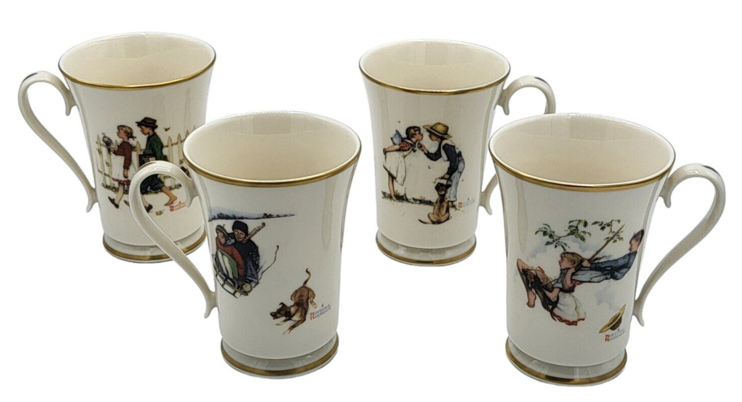 Gorham Norman Rockwell Mugs Cups Young Love Set of 4