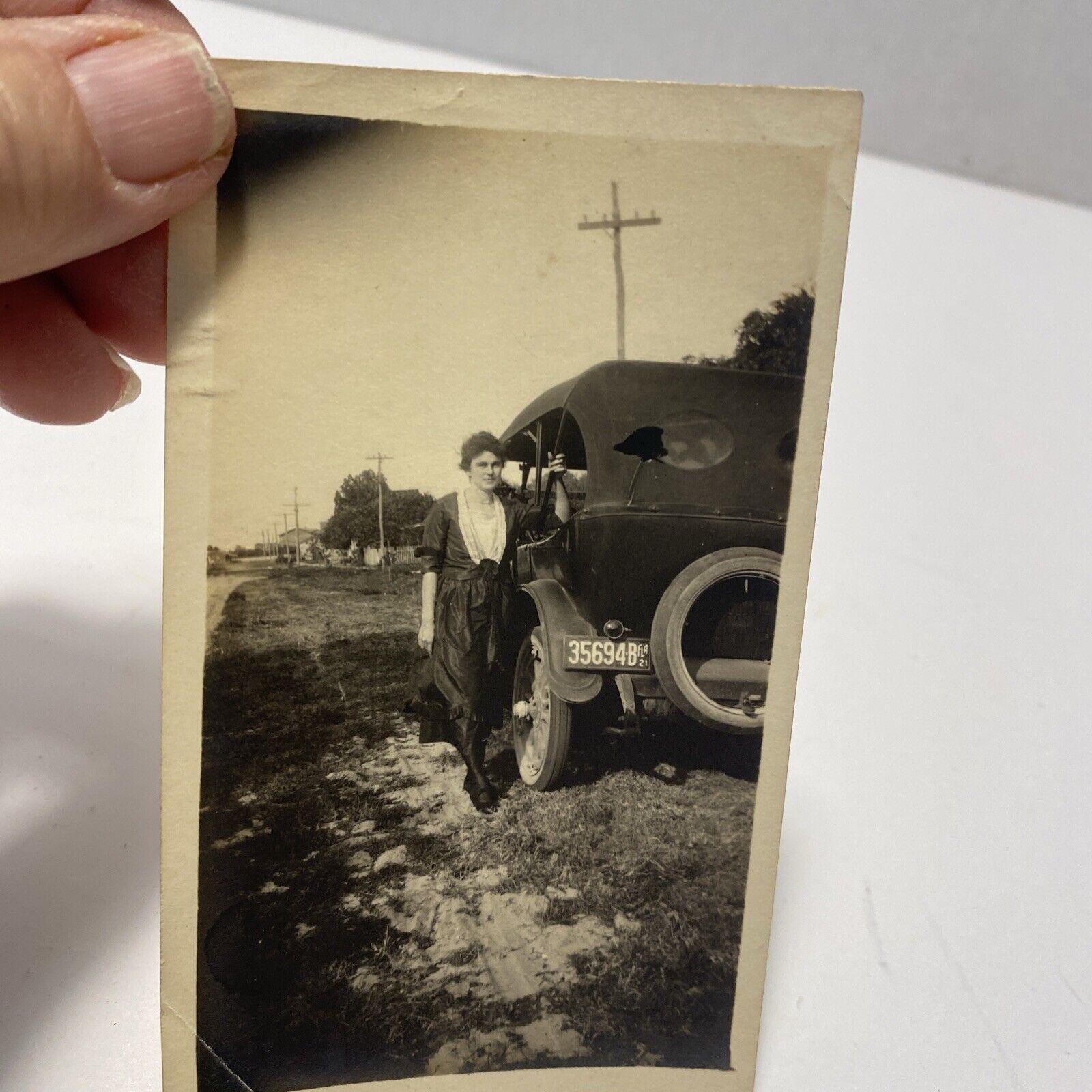 Vintage 1921 Photograph of a Lady & Her Car with 1921 Florida License Plate