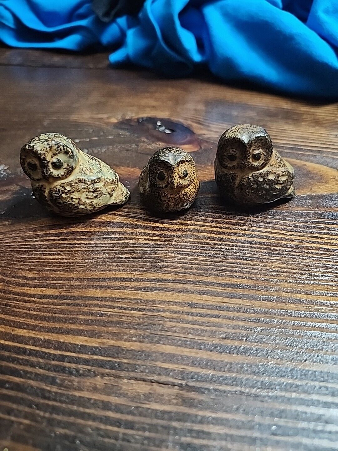 Vintage Stoneware Owl Figures Miniature Brown Ceramic Made in Japan Set of 3