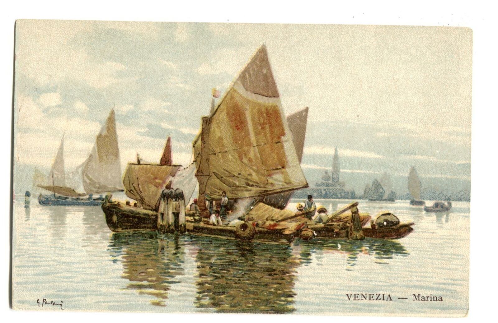 Postcard Ships Artist Signed Venezia Marina Venice Italy 