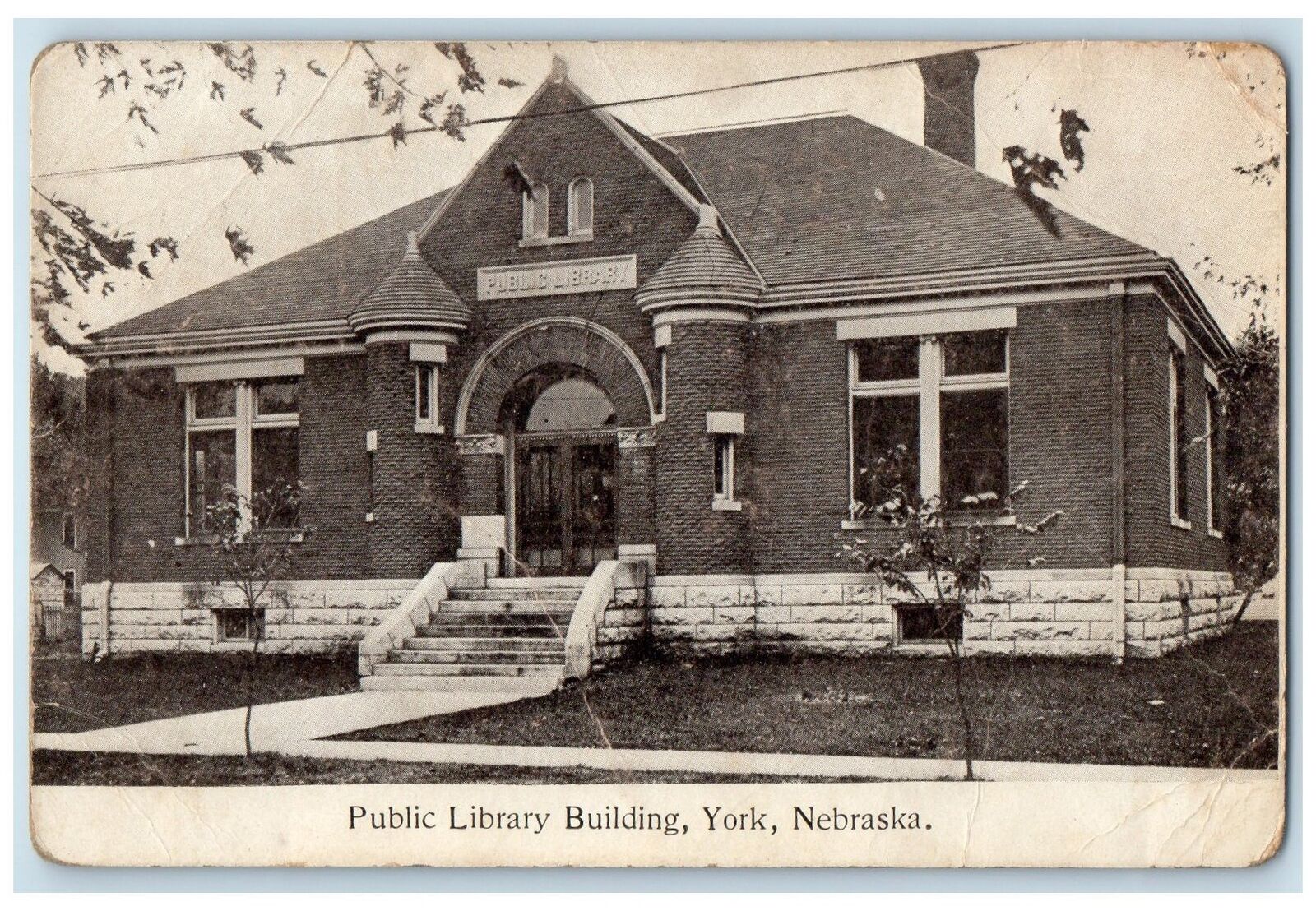 c1905s Public Library Building Exterior Roadside York Nebraska NE Trees Postcard