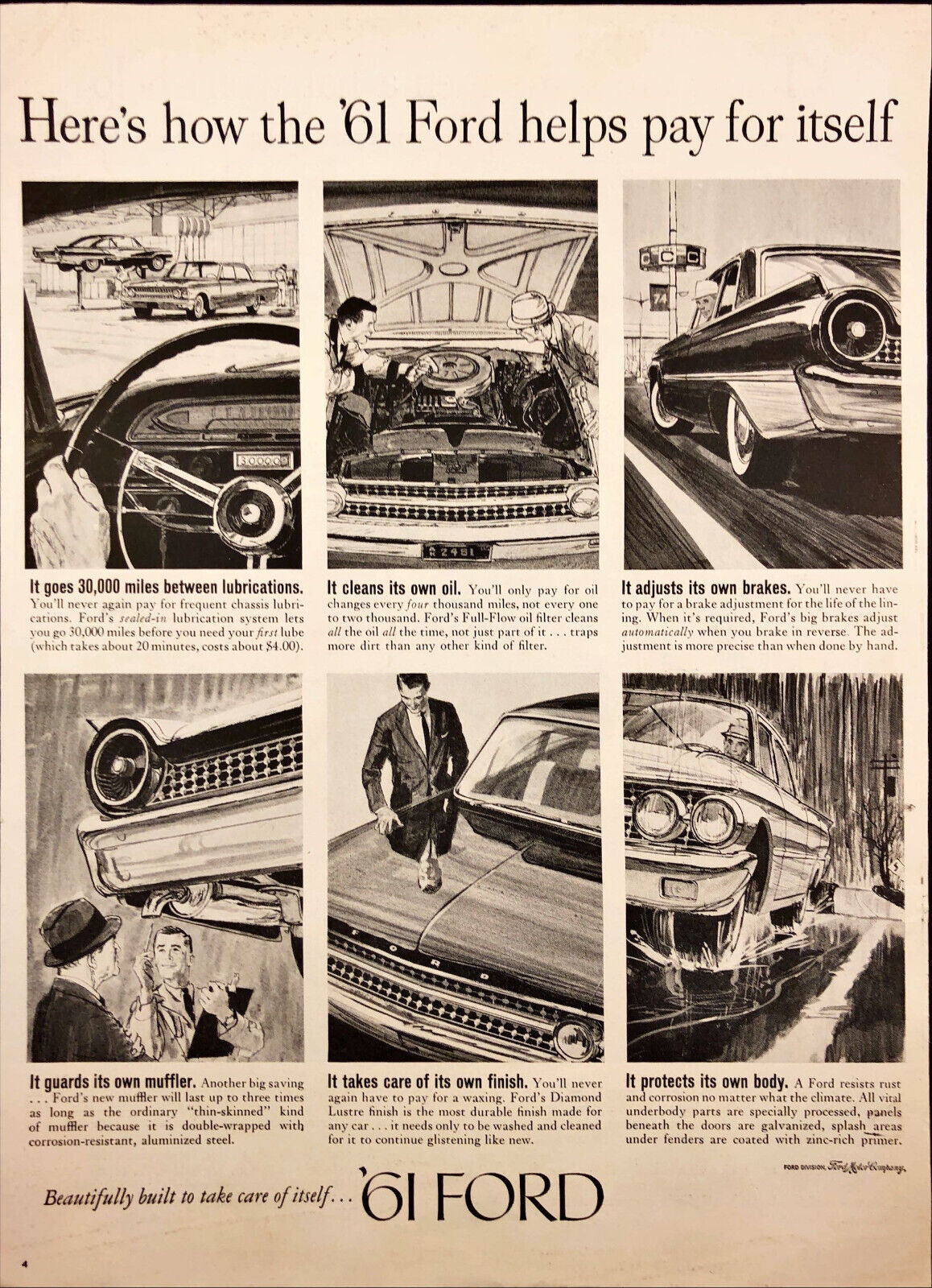1961 Ford \'61 Vintage Print Ad How the 61\' Ford Helps Pay For Itself
