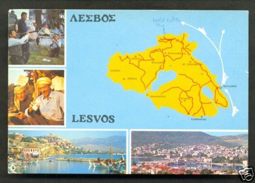 Map postcard Lesvos Lesbos Greece with stamp