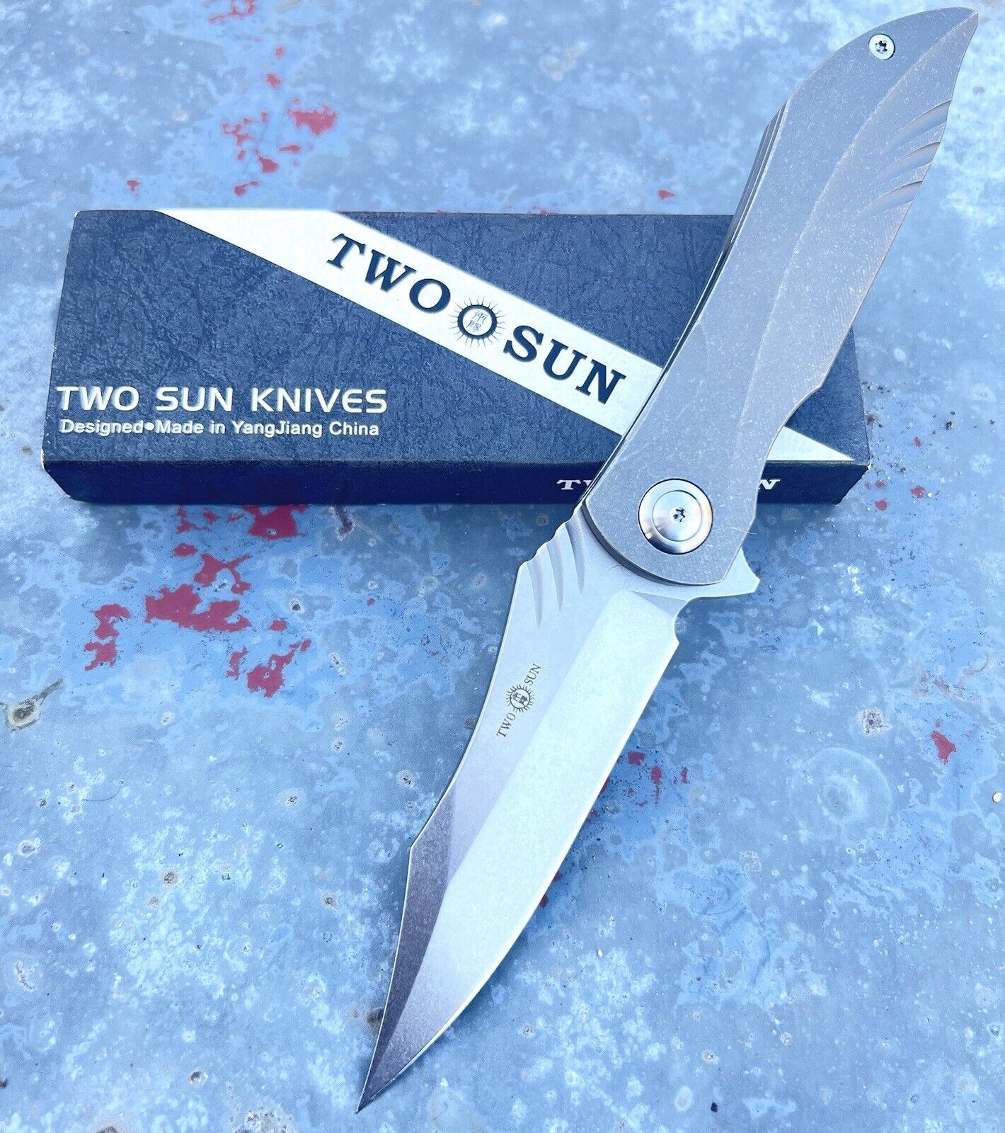 Twosun TS-363 Folding Pocket Knife Titanium Handle D2 Stonewash Ships from 🇺🇸