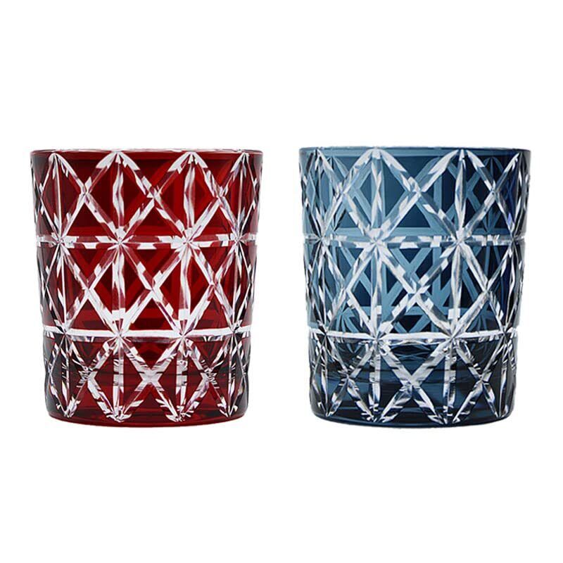 Kiriko Glass Pair Set Hand Cut Crystal Traditional Japanese Style from Japan