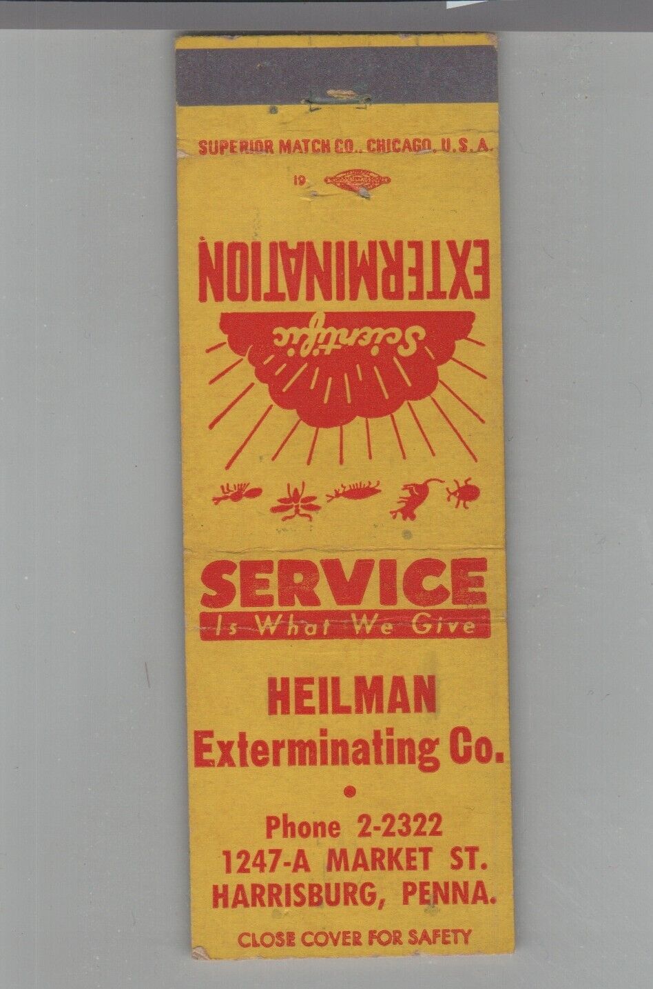 Matchbook Cover Heilman Exterminating Co. Harrisburg, PA