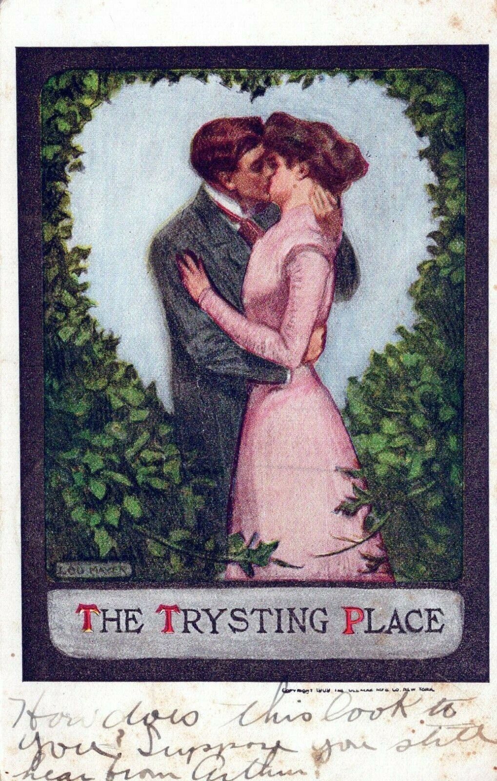 The Trysting Place Posted Lovers Lane Kissing Vintage Divided Back Post Card