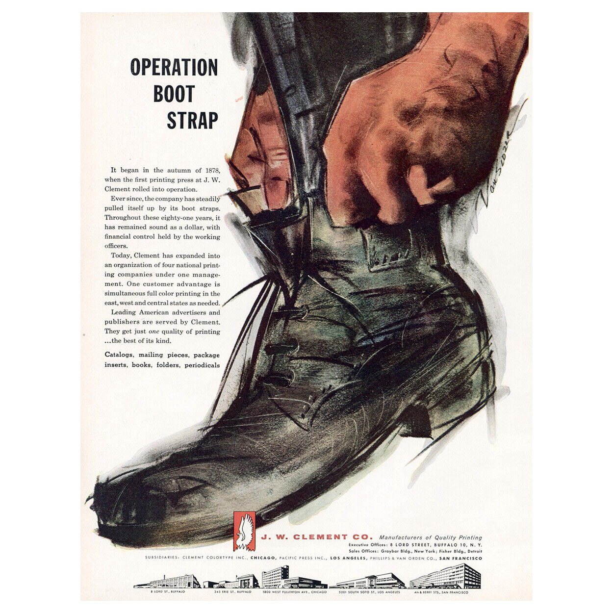 1959 J W Clement: Operation Boot Strap Vintage Print Ad