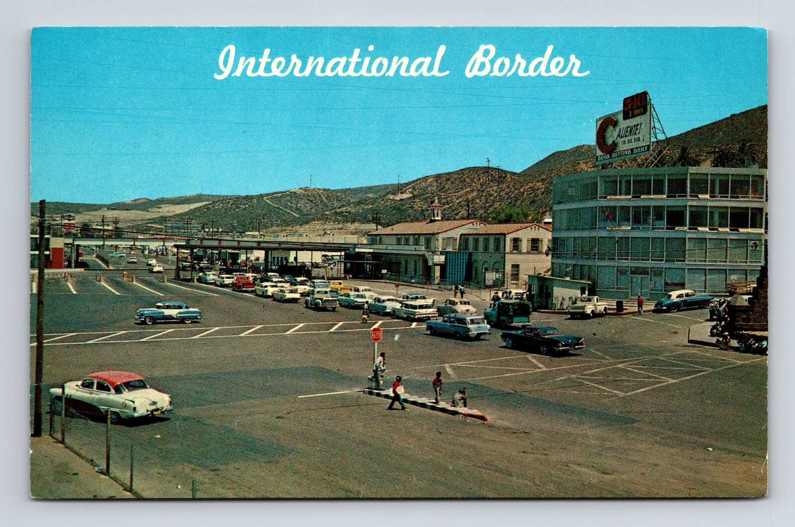 International US Mexico Border 1950s Cars Tijuana Postcard