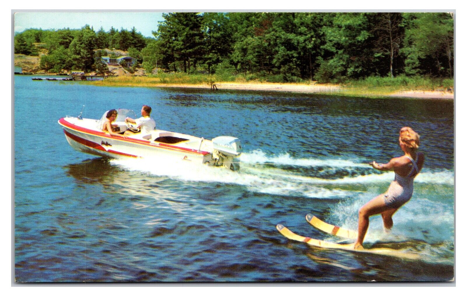1950s- Water Skier At Honey Harbour - Georgian Bay, Canada Postcard (UnPosted)