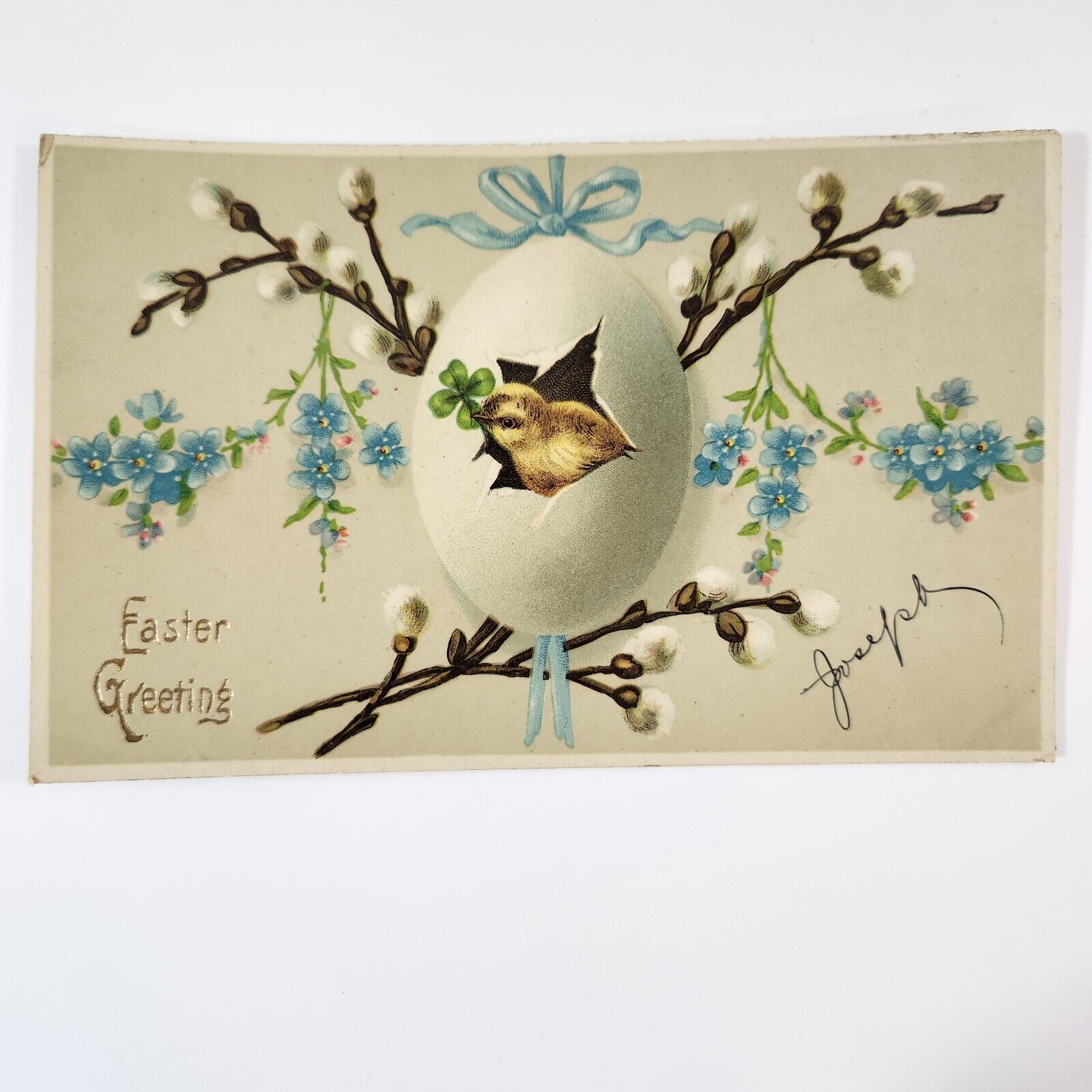 Easter Greetings Chick In Egg, 1900s, Made In Germany Vintage Postcard