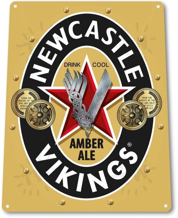 Newcastle Vikings Beer Logo Retro Wall Decor Bar Man Cave Large Metal Tin Sign