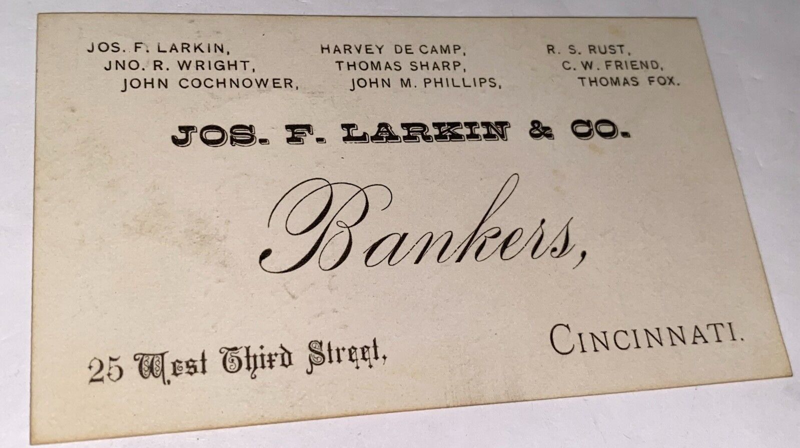 Rare Antique Victorian American Famous Cincinnati Financier & Banker Trade Card
