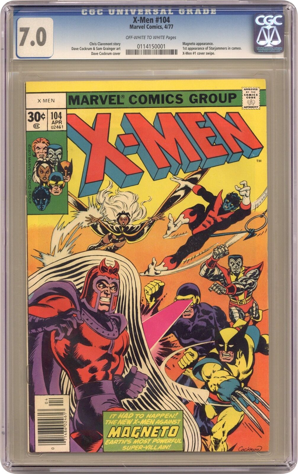 Uncanny X-Men #104 CGC 7.0 1977 0114150001 1st app. Starjammers