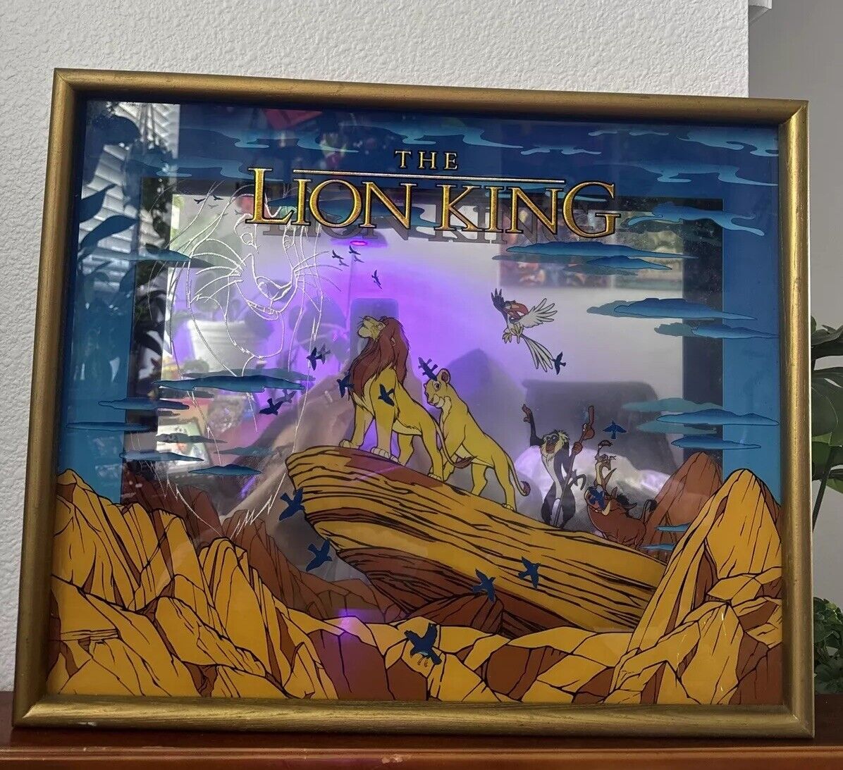 Extremely Rare 1990’s Disney Promotional Lion King Etched Mirror Shadow Box 3D 