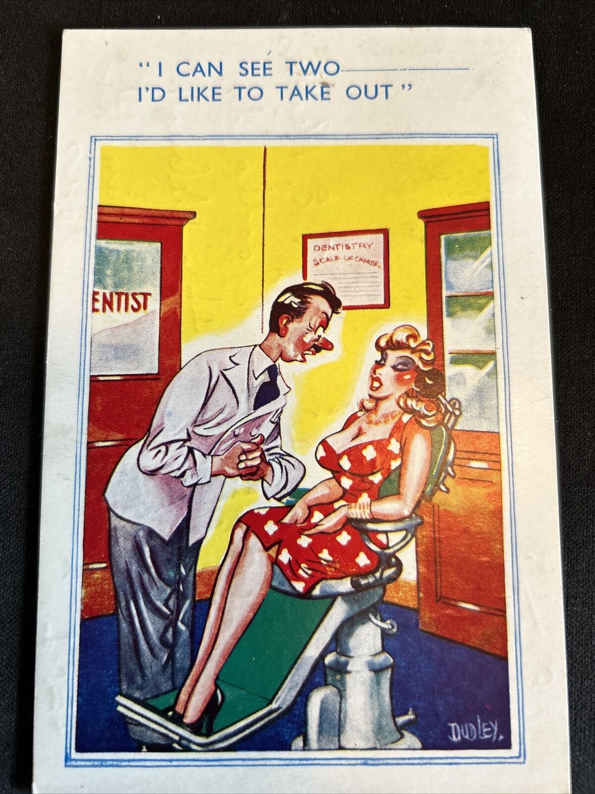 Comedic Naughty Dentist 1959 Postcard Comicard by Dudley