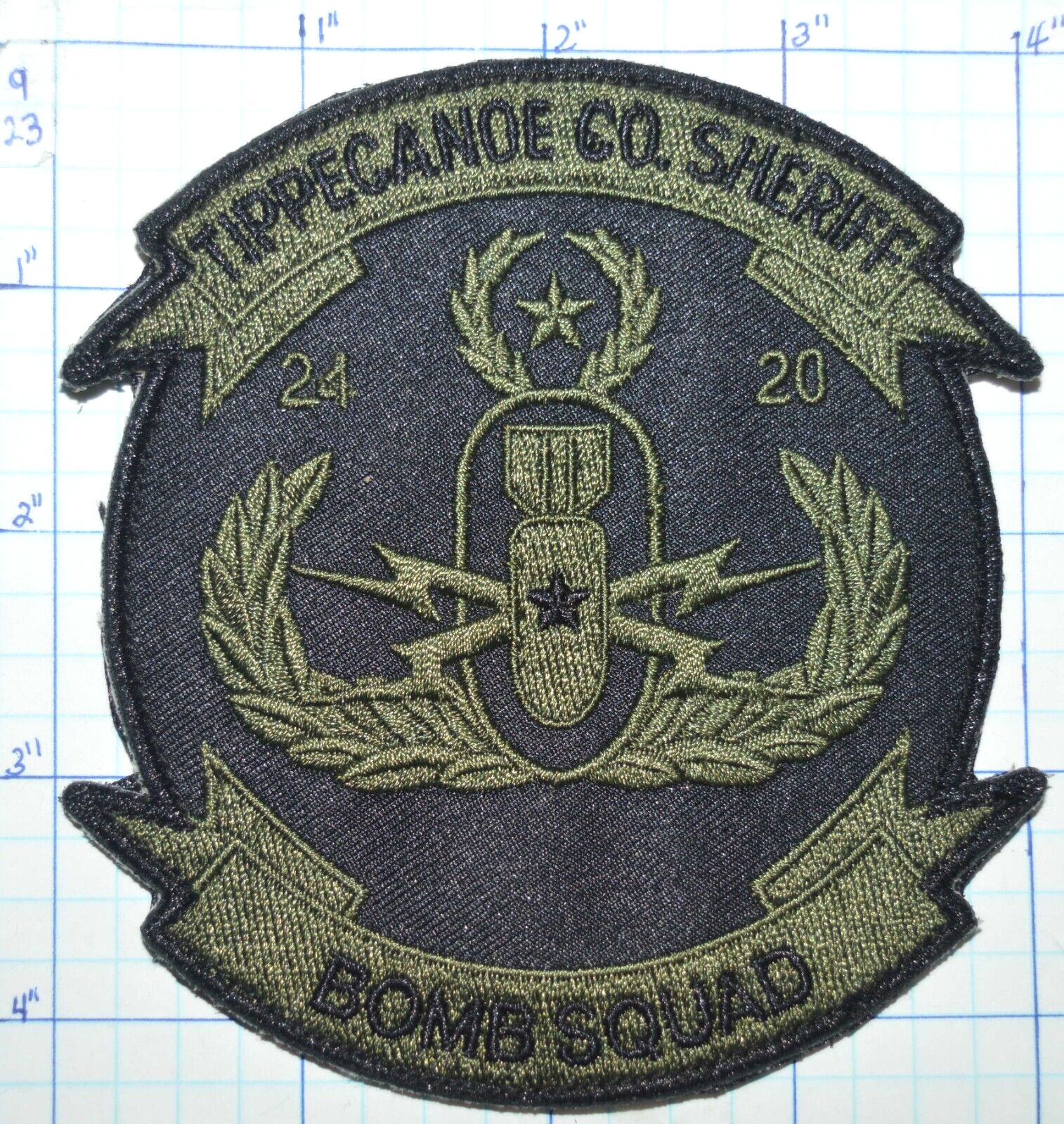 INDIANA, TIPPECANOE COUNTY SHERIFF BOMB SQUAD SUBDUED HOOK & LOOP BACK PATCH