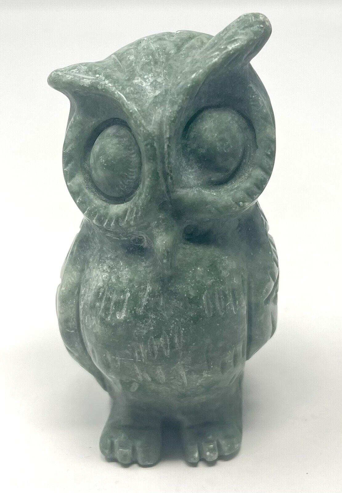 353g  Green Jade Owl Crystal Carving 4”