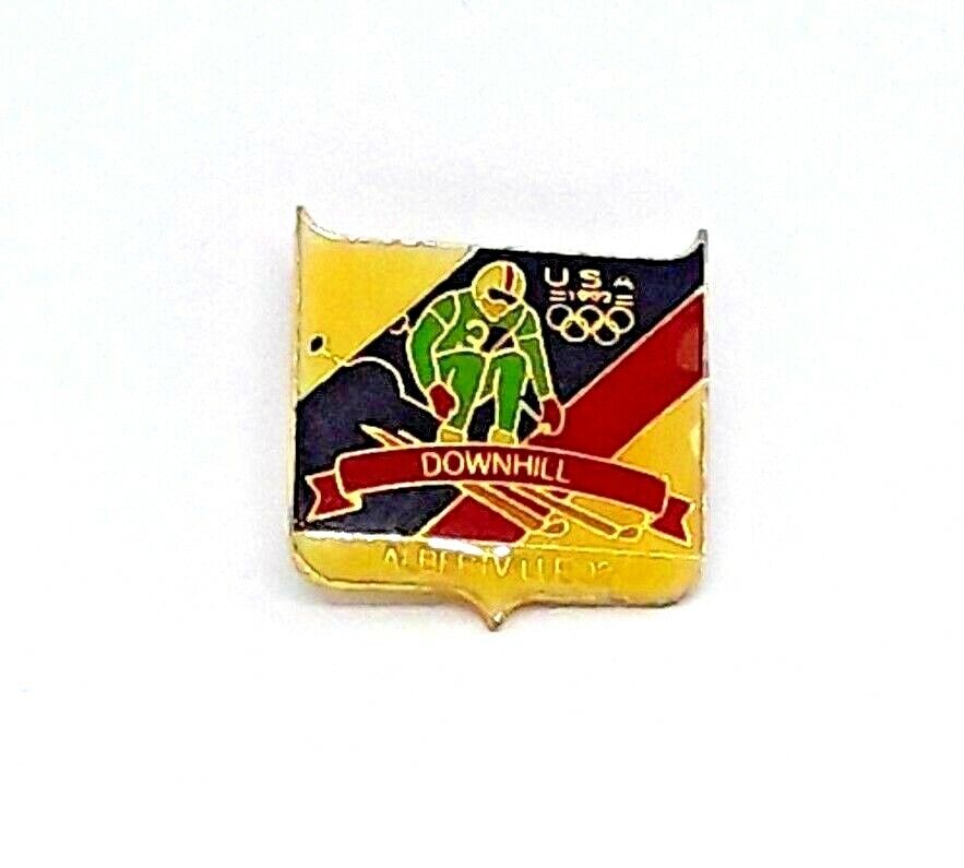 1992 Albertville France Olympic Games Lapel Hat Pin -  Downhill Skiing