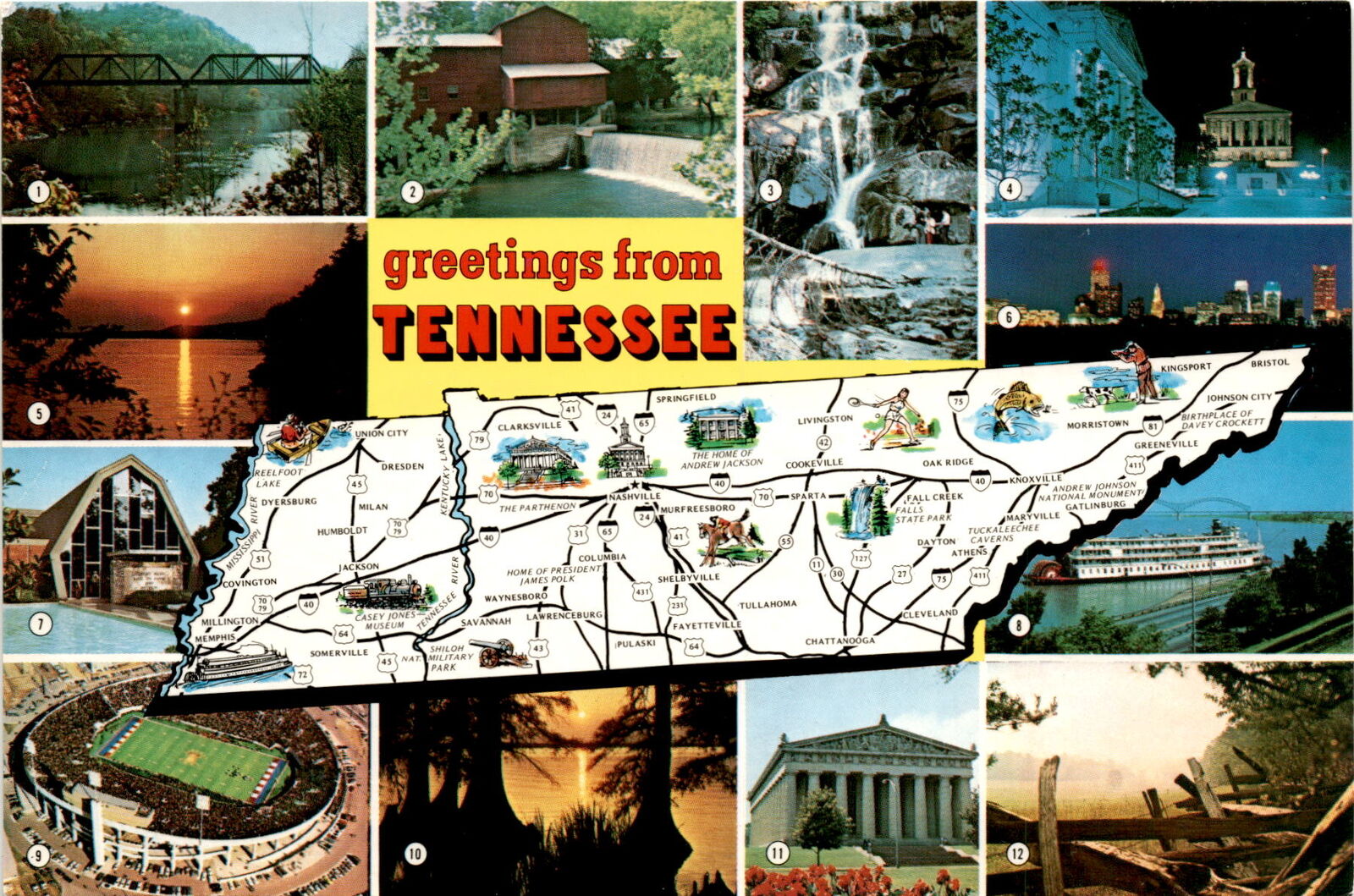 Springfield, Nashville, Memphis, Davy Crockett, James Polk, Kentucky Postcard