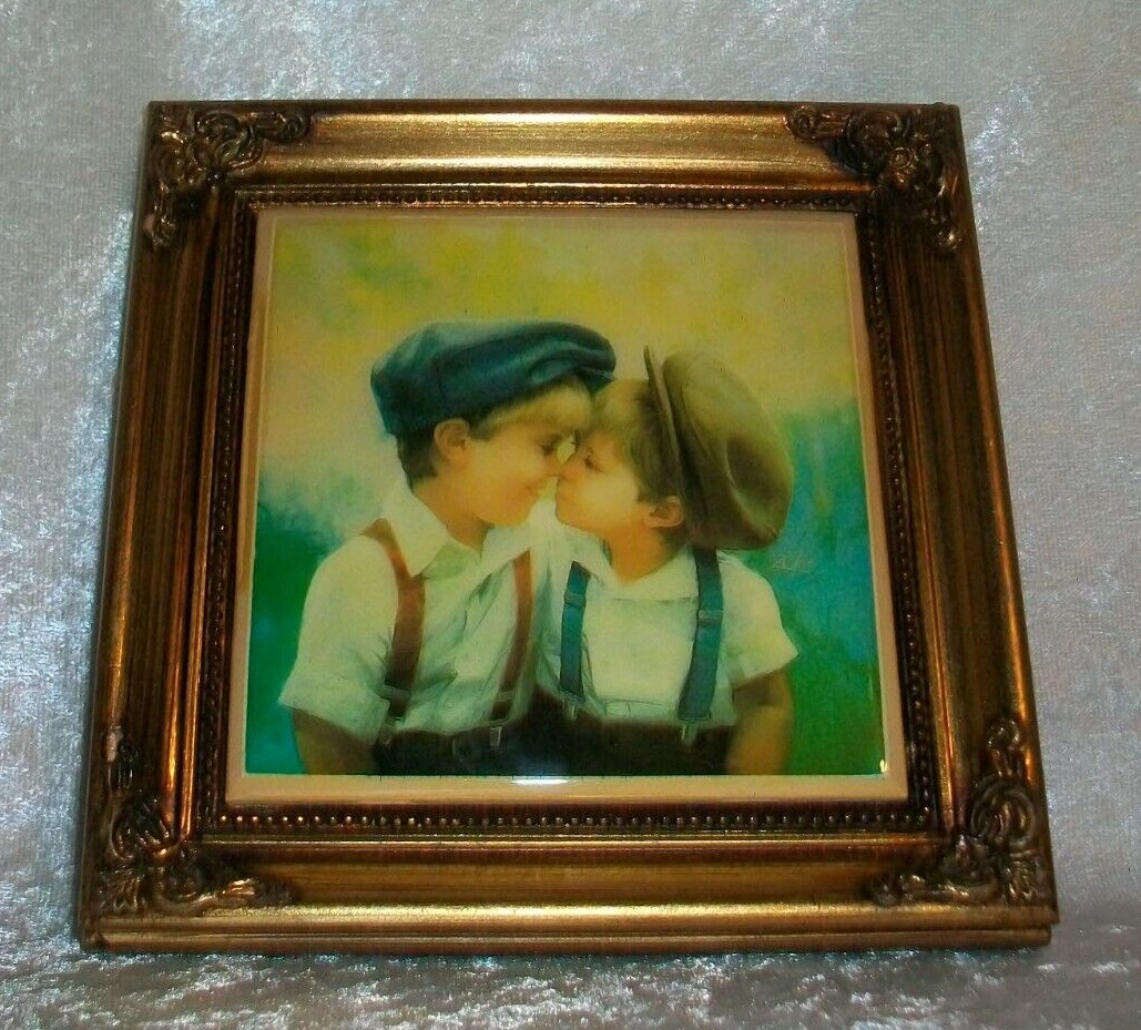 Vintage 1992 Donald Zolan Best Loved Two of a Kind Boys Hugging Tile Art Print