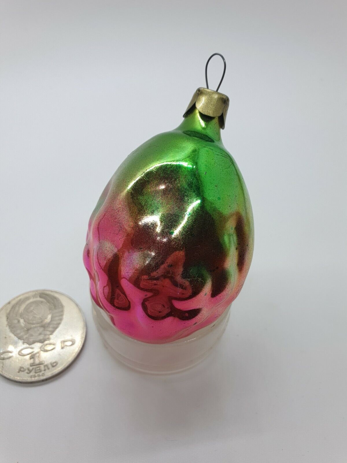Strawberry Glass Christmas New Year Ornament Toy USSR 1950-60s