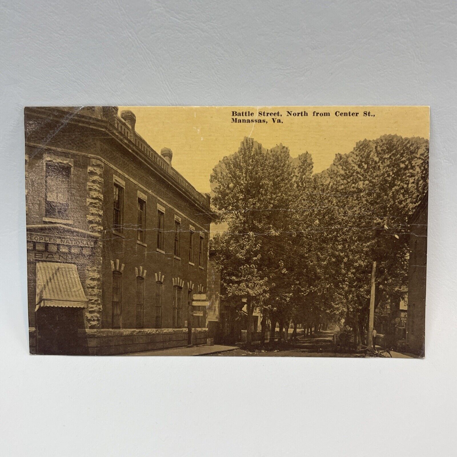 Battle Street Manassas VA Postcard Peoples National Bank Street Scene 1912