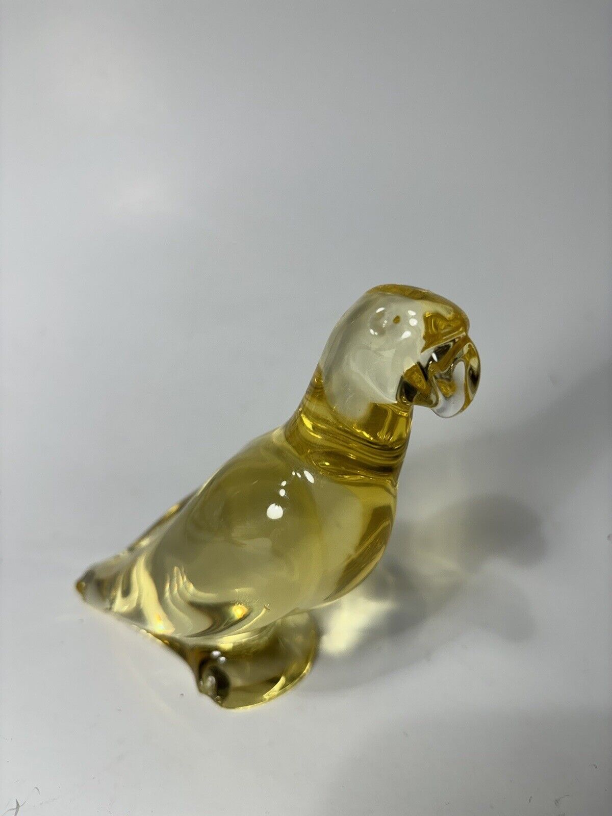 Baccarat Crystal Yellow PARROT BIRD Figurine Paperweight France READ 3 3/4”