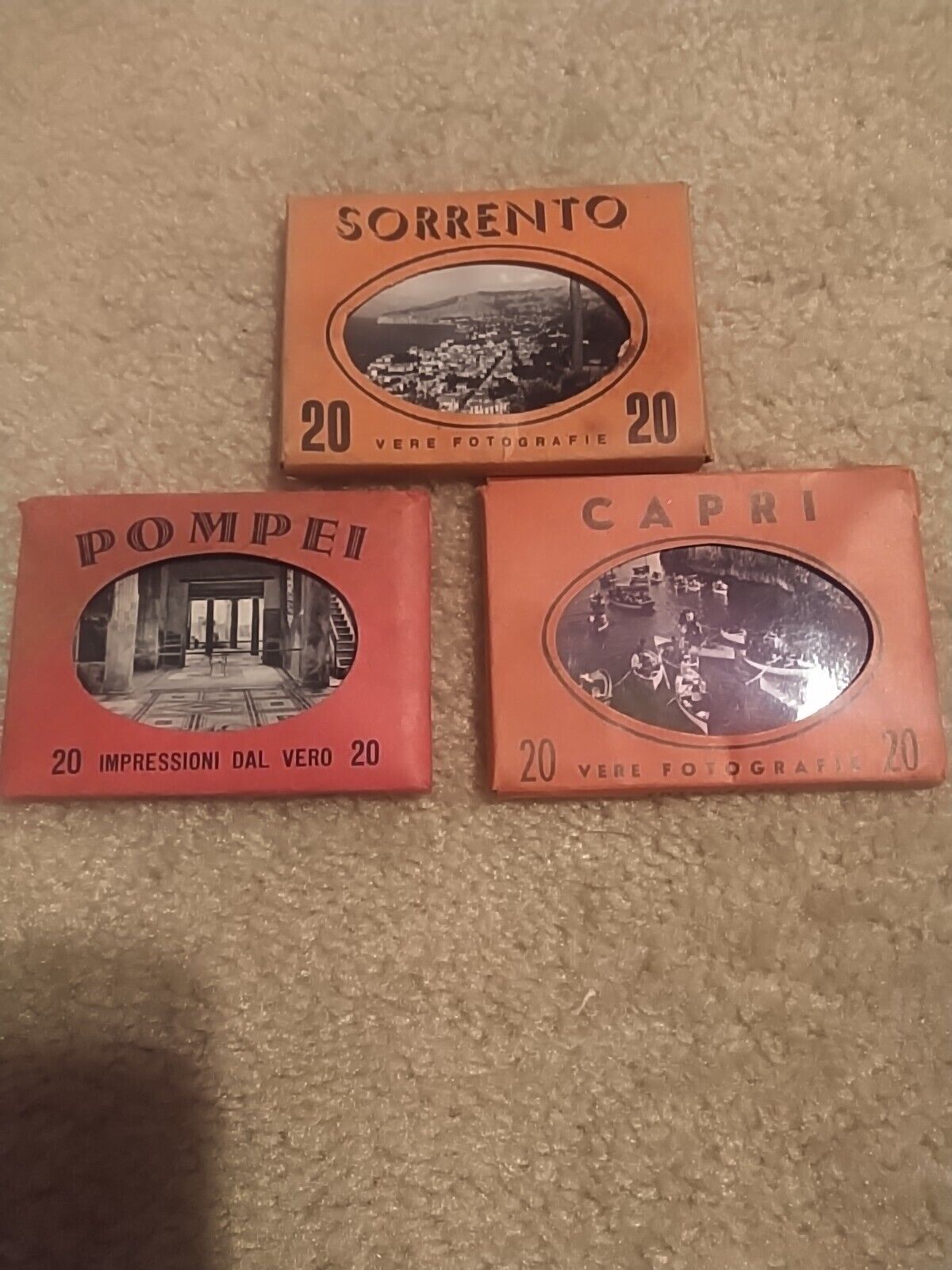 Vintage 3 Sets Of 20 Souvenir Photos From Sorrento,Pompei, And Capri