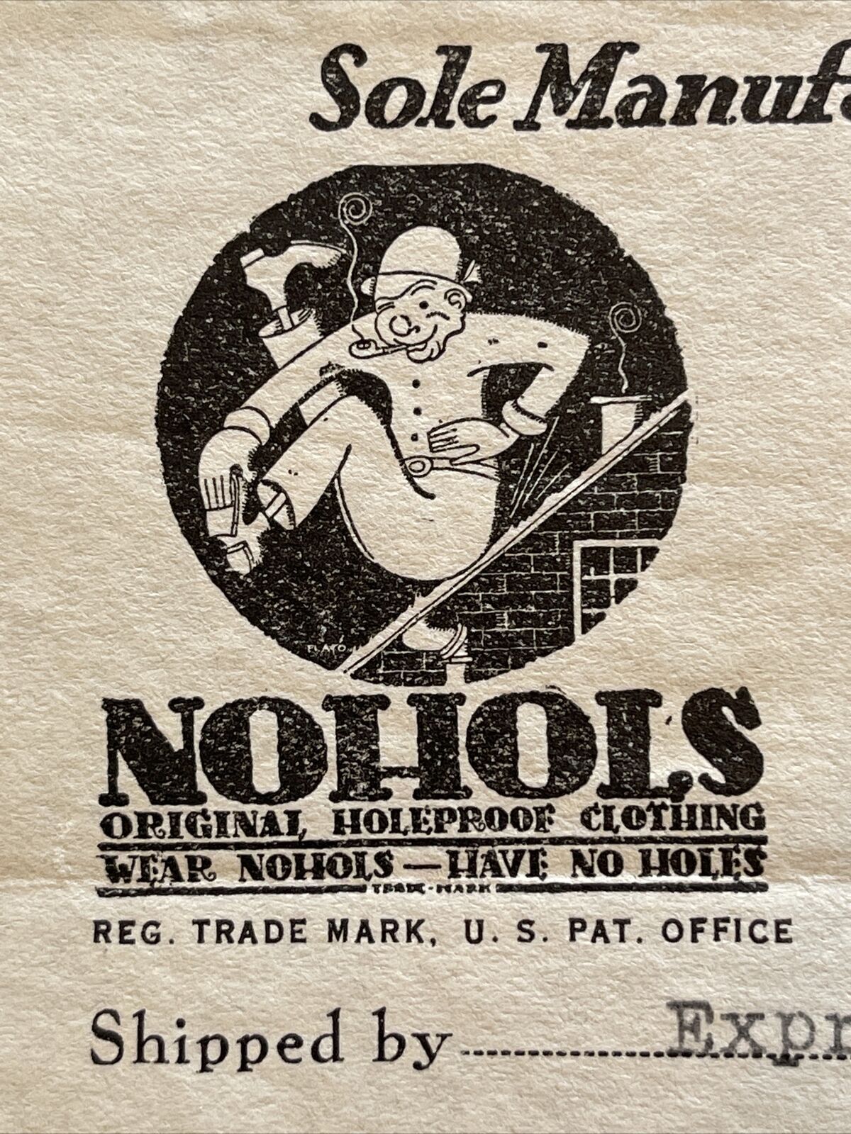 Original 1917 Holeproof Clothiers NOHOLS Clothing Billhead Receipt Comic Graphic