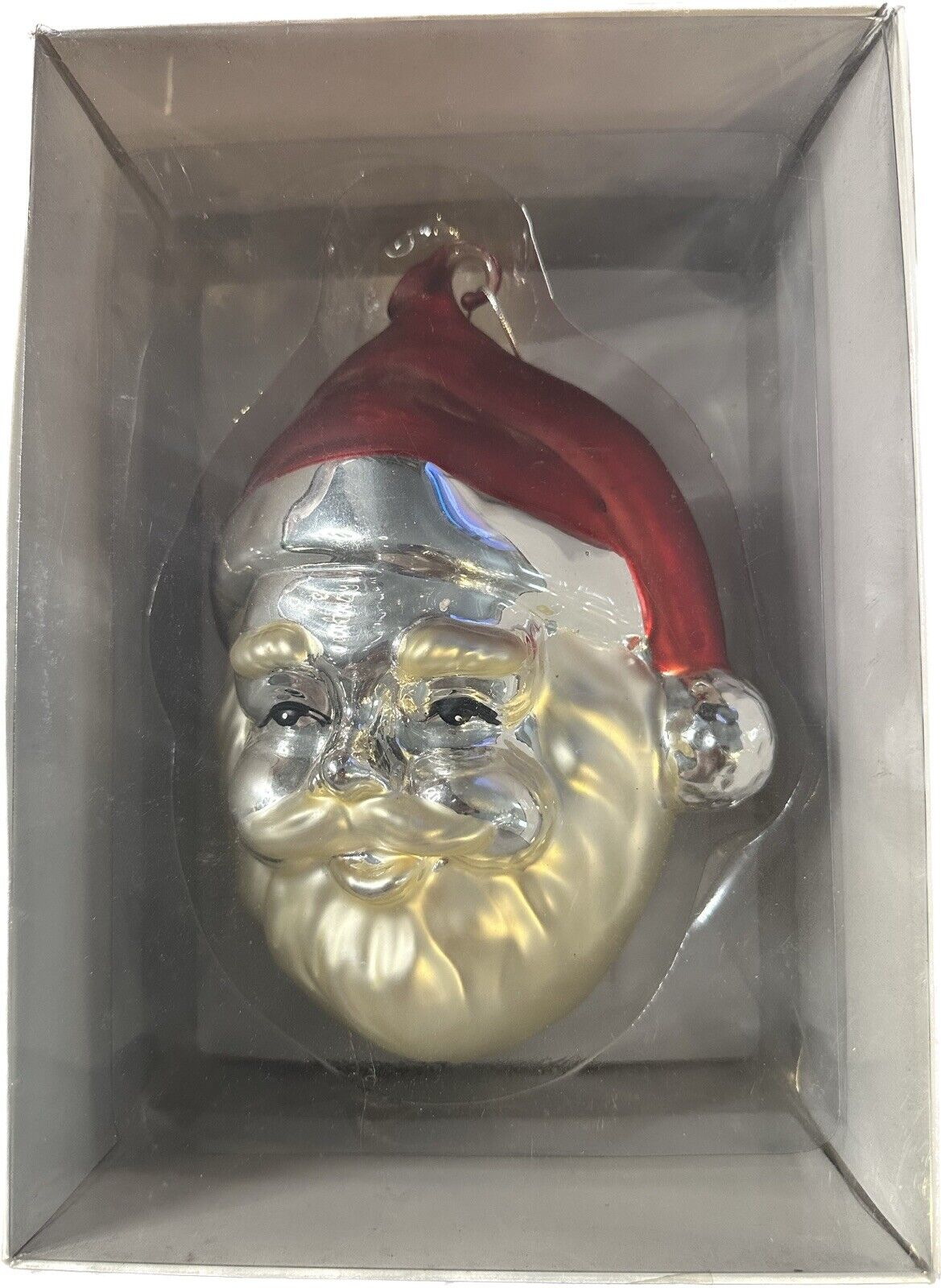 Vtg Retired Department 56 Jumbo Mercury Glass Christmas Santa Claus Ornament 8\