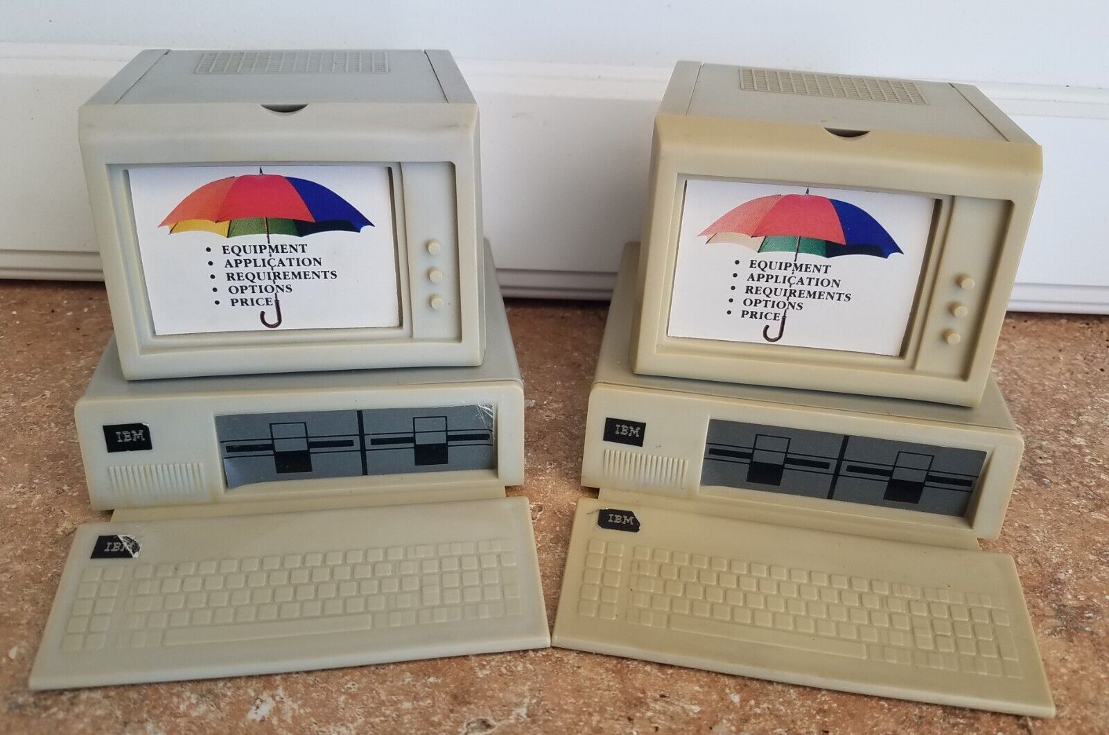 PAIR OF VINTAGE IBM PLASTIC COMPUTER/KEYBOARD DESK CADDIES 1983