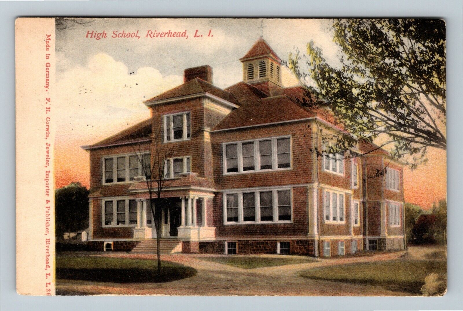 Riverhead Long Island NY-New York, High School, c1906 Vintage Postcard