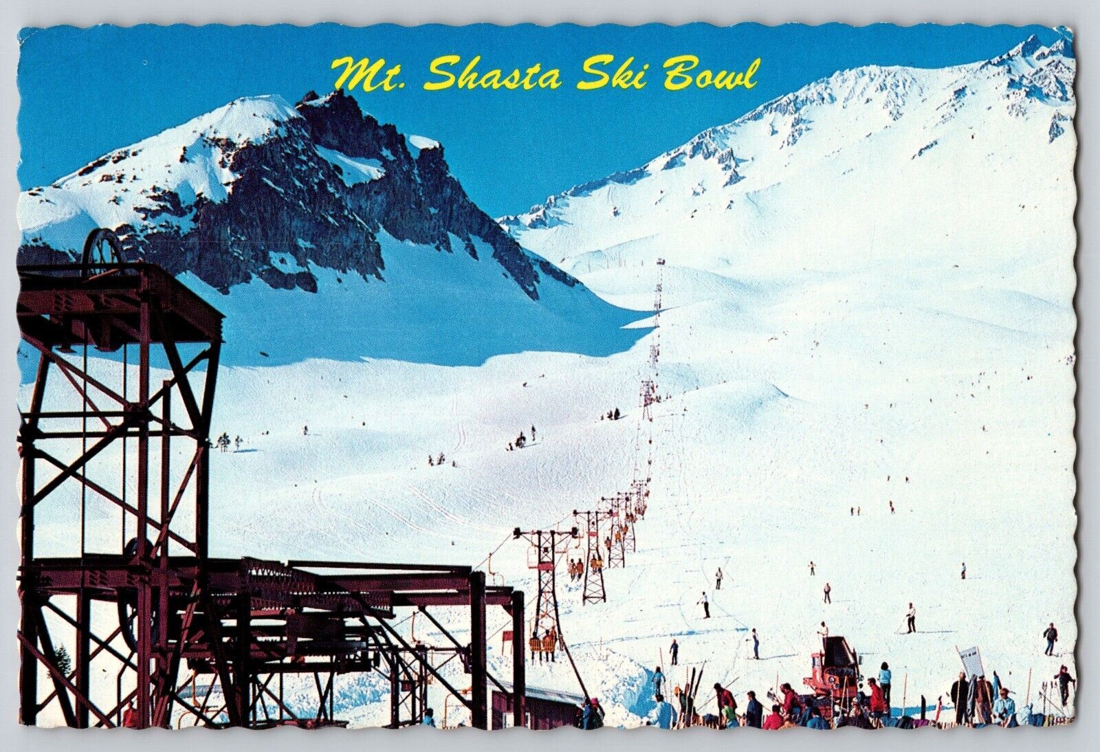 Postcard California Mt Shasta Ski Bowl Ski Lift Scalloped Mike Roberts B6170