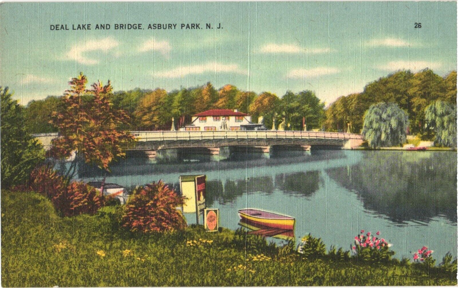 Picturesque View of Deal Lake And Bridge, Asbury Park, New Jersey Postcard