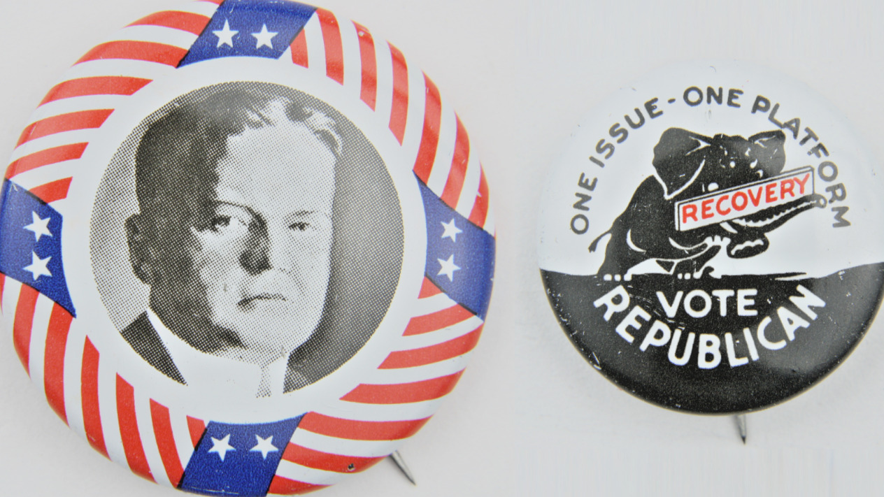 Vintage 1928 & 1932 Presidential Campaign Pin Button Lot Herbert Hoover Repro