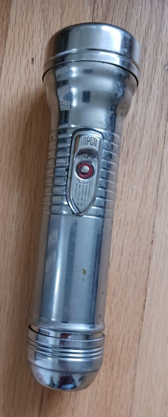 Vintage HIPCO Silver Metal Flashlight Made in USA -- tested Works