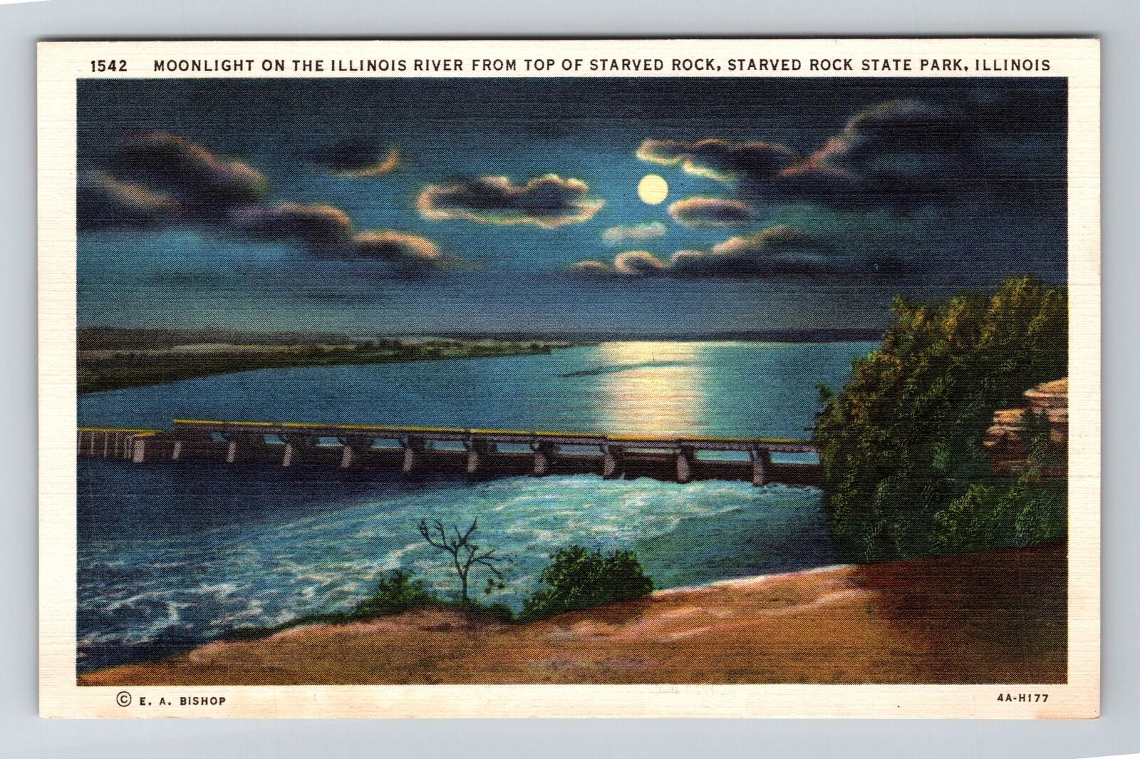 Starved Rock IL-Illinois, Moonlight on the Illinois River, Vintage Postcard