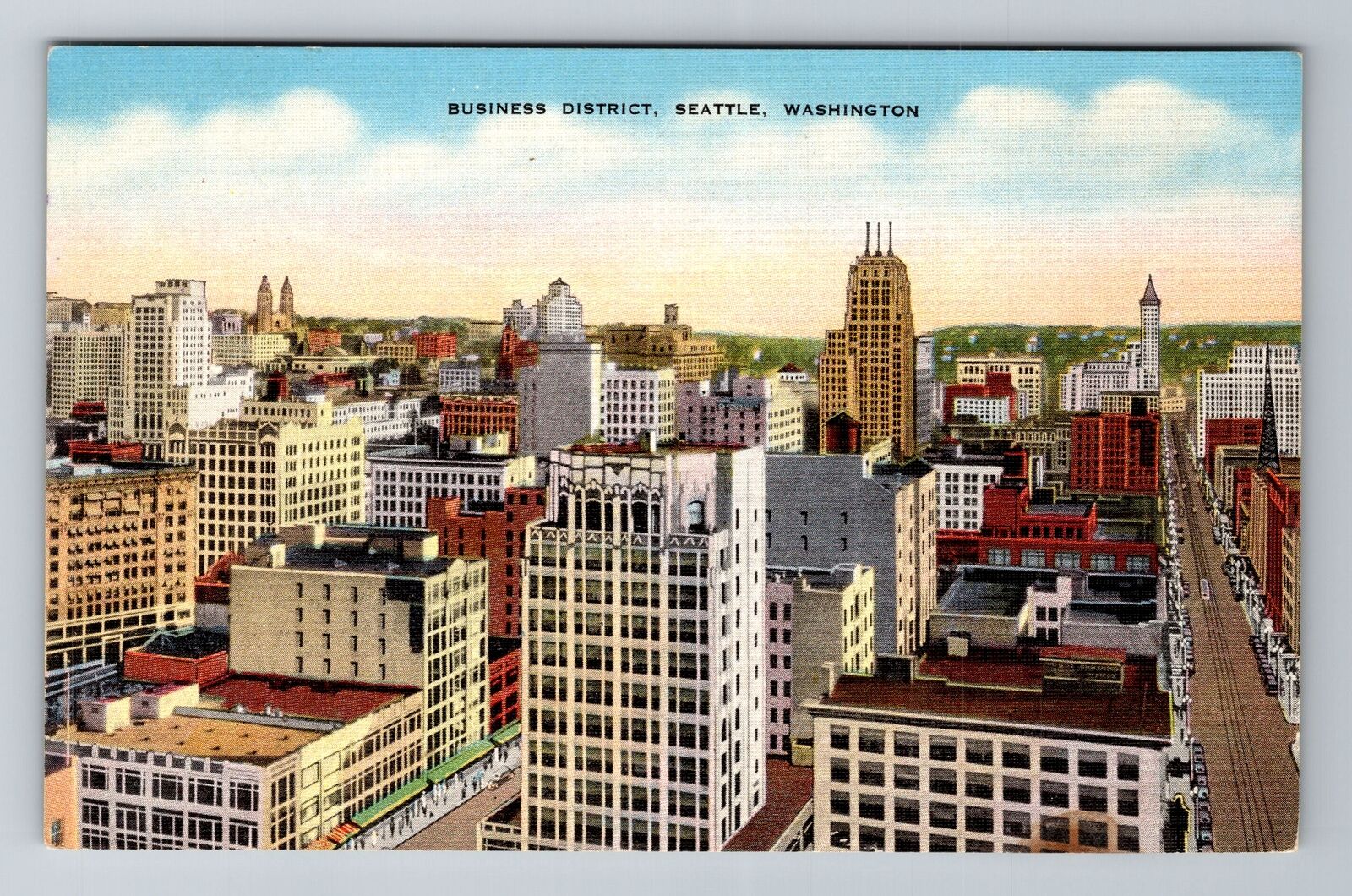Seattle WA-Washington, Business District, Aerial Advertising Vintage Postcard