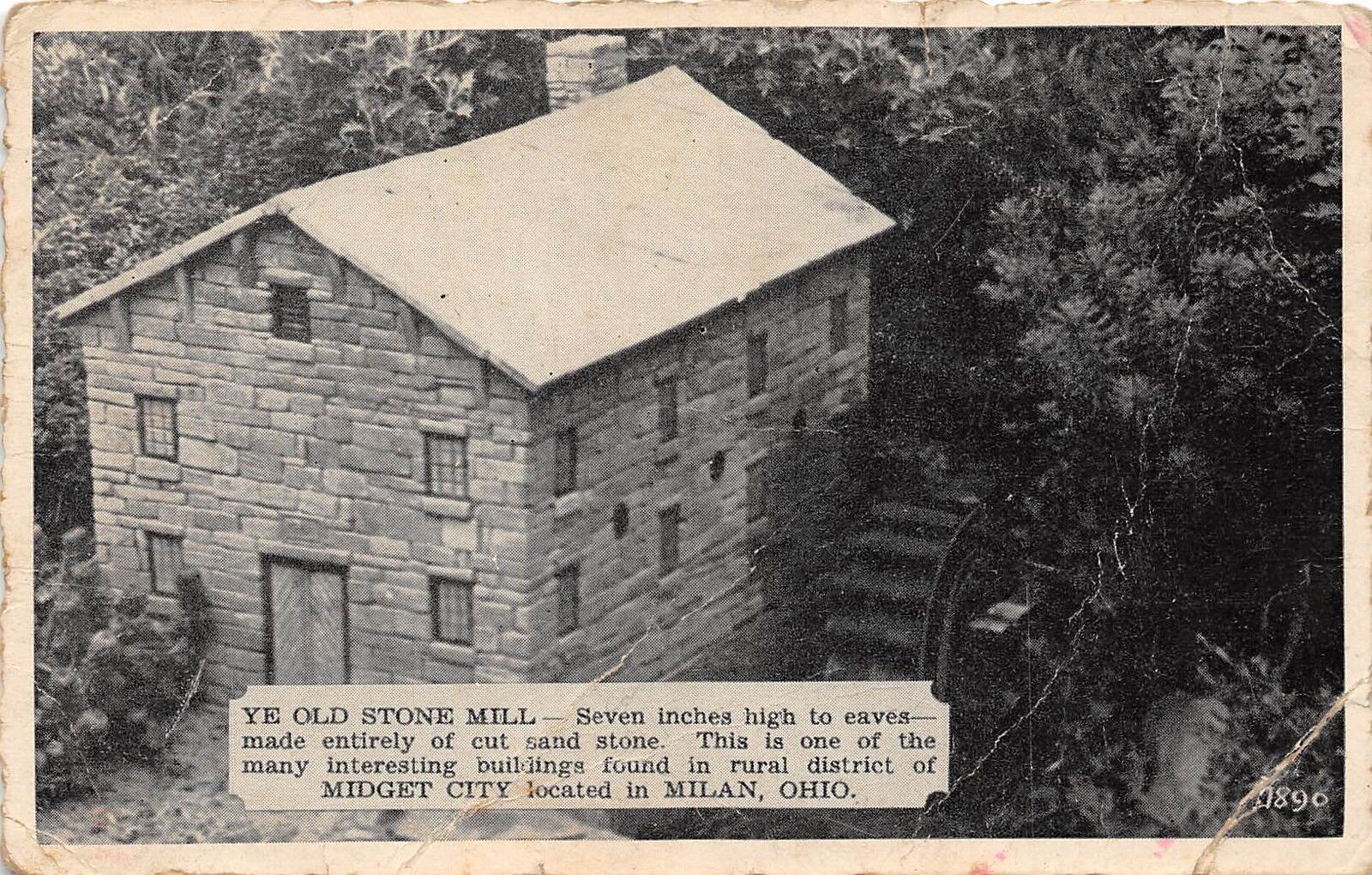 B23/ Milan Ohio Postcard c1930s Midget City Ye Old Stone Mill Building