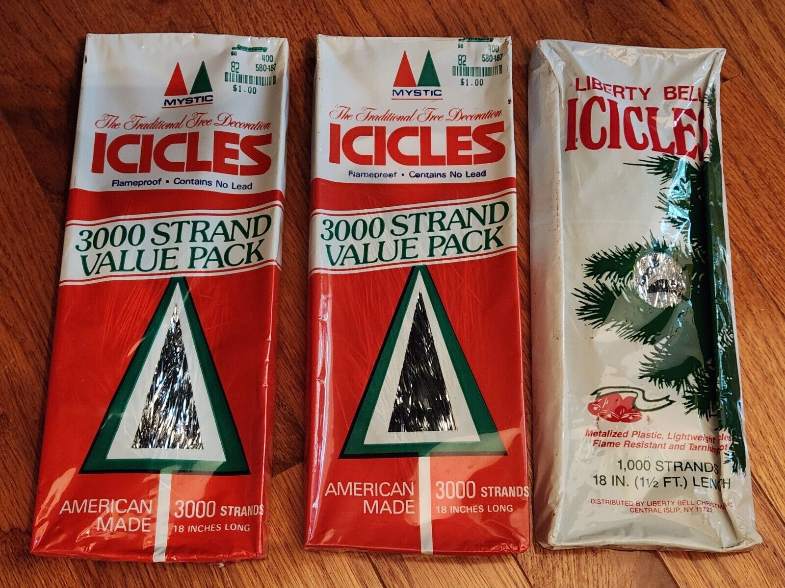 3 packages Vintage Christmas Icicles 7000 Strands NEW  (Unopened) Mystic Liberty