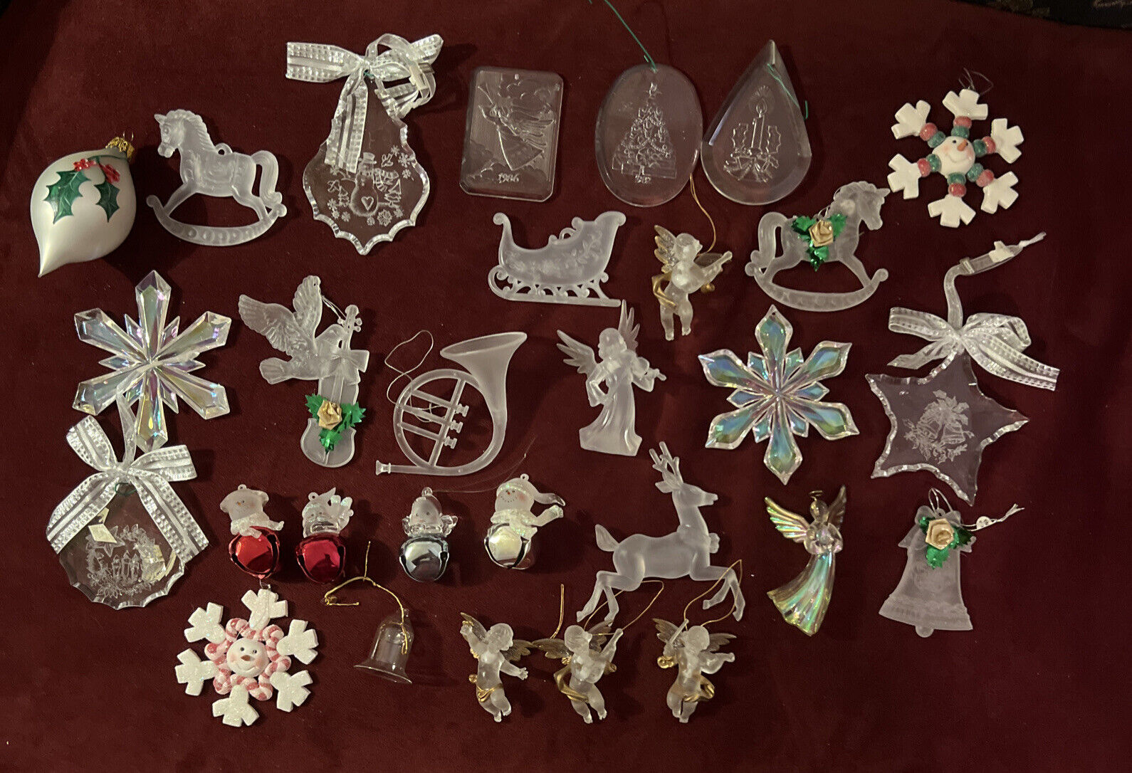 Lot of 29 Various Christmas Ornaments Lucite/Plastic/ Metal/Glass
