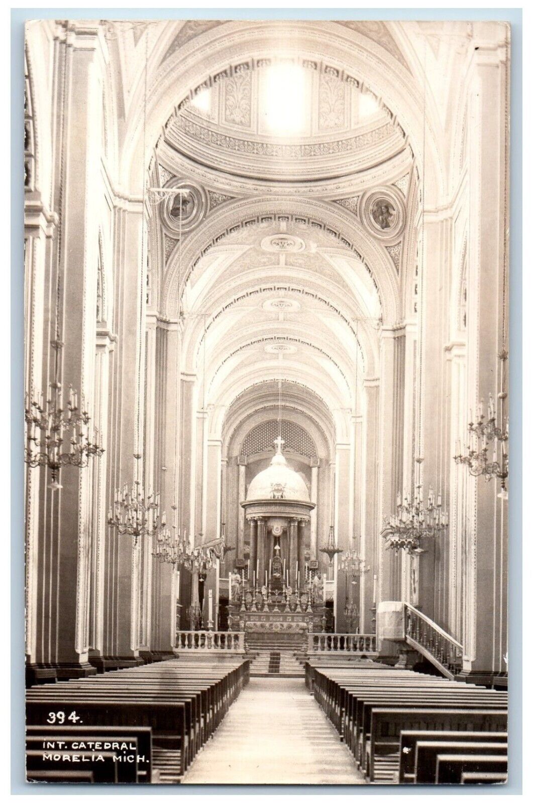 Morelia Michoacán Mexico Postcard RPPC Photo Interior Catedral Church c1940's
