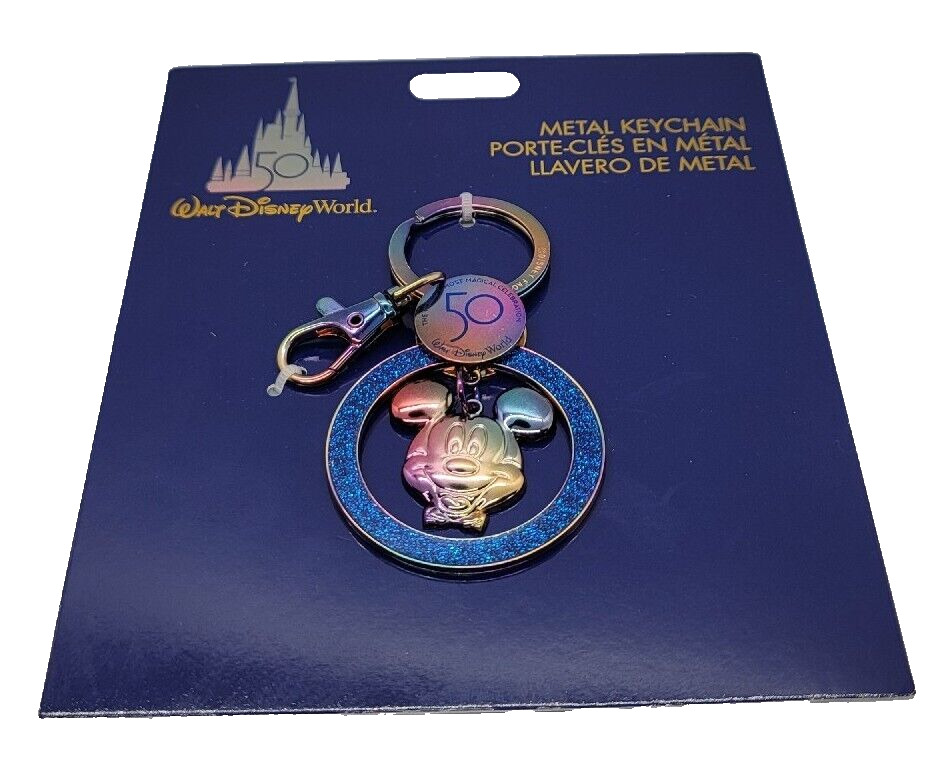 Disney Parks WDW 50th Anniversary Mickey Mouse Charm Metal Keychain New Ship
