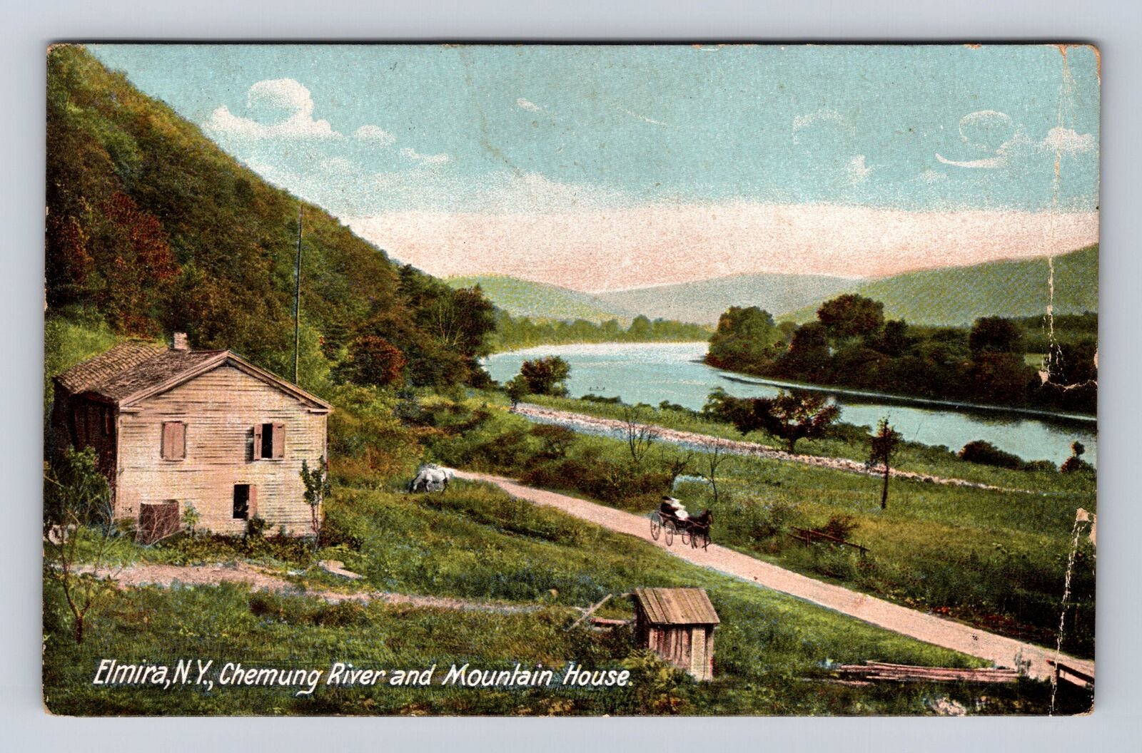 Elmira NY- New York, Chemung River And Mountain House, Vintage c1911 Postcard