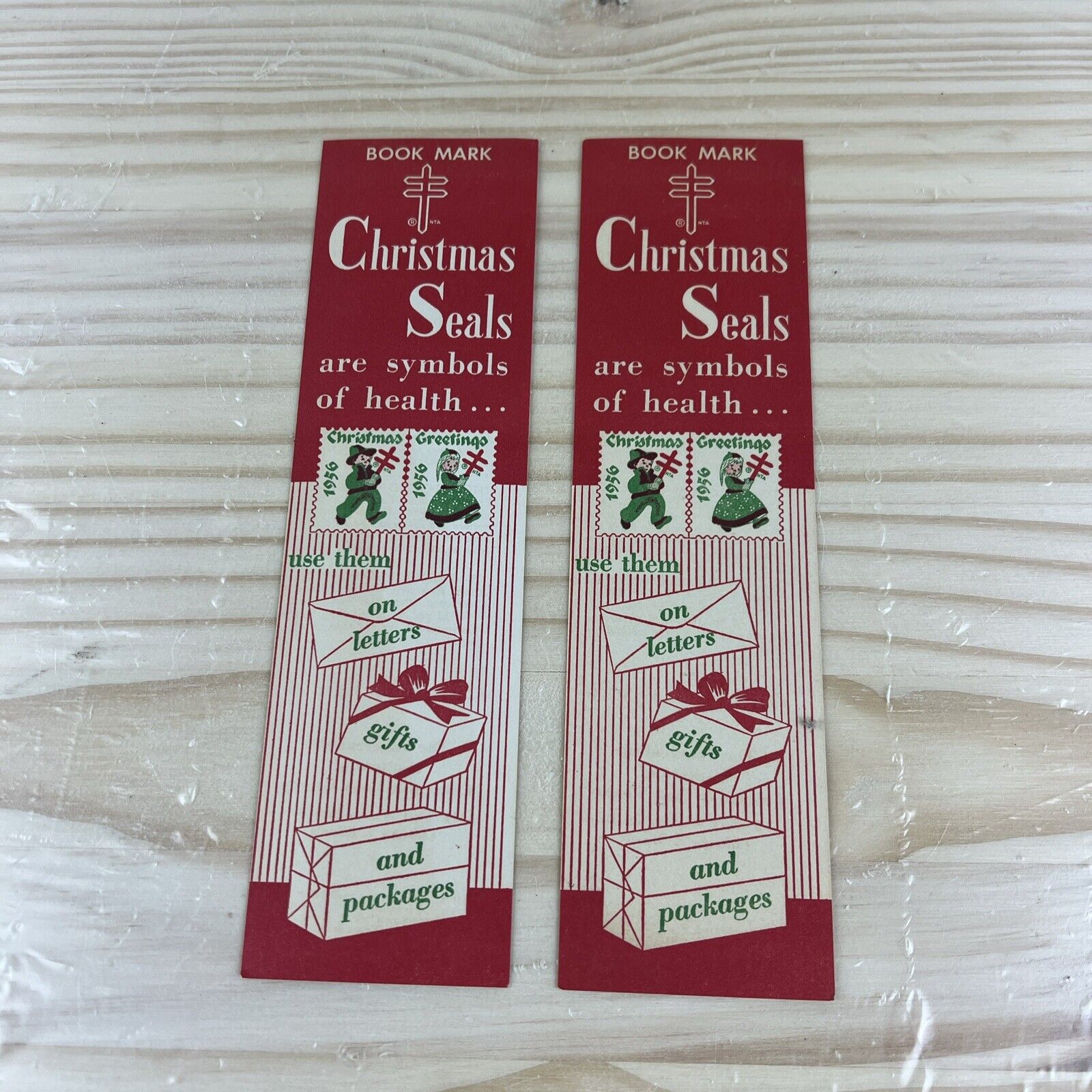 1956 Lot of 2 Bookmark Christmas Seals are Symbols of Health Fight TB